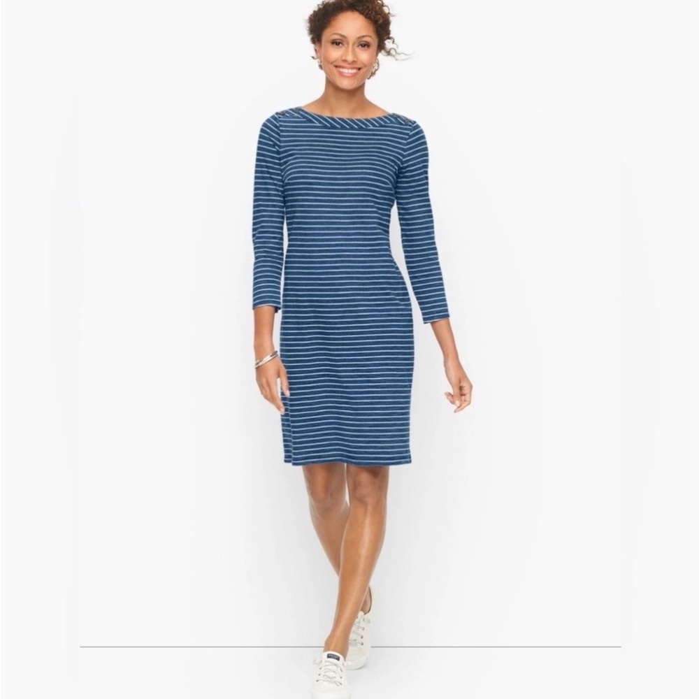 Talbots Cotton Jersey Blue and White Nautical Shift Dress - Size XL
